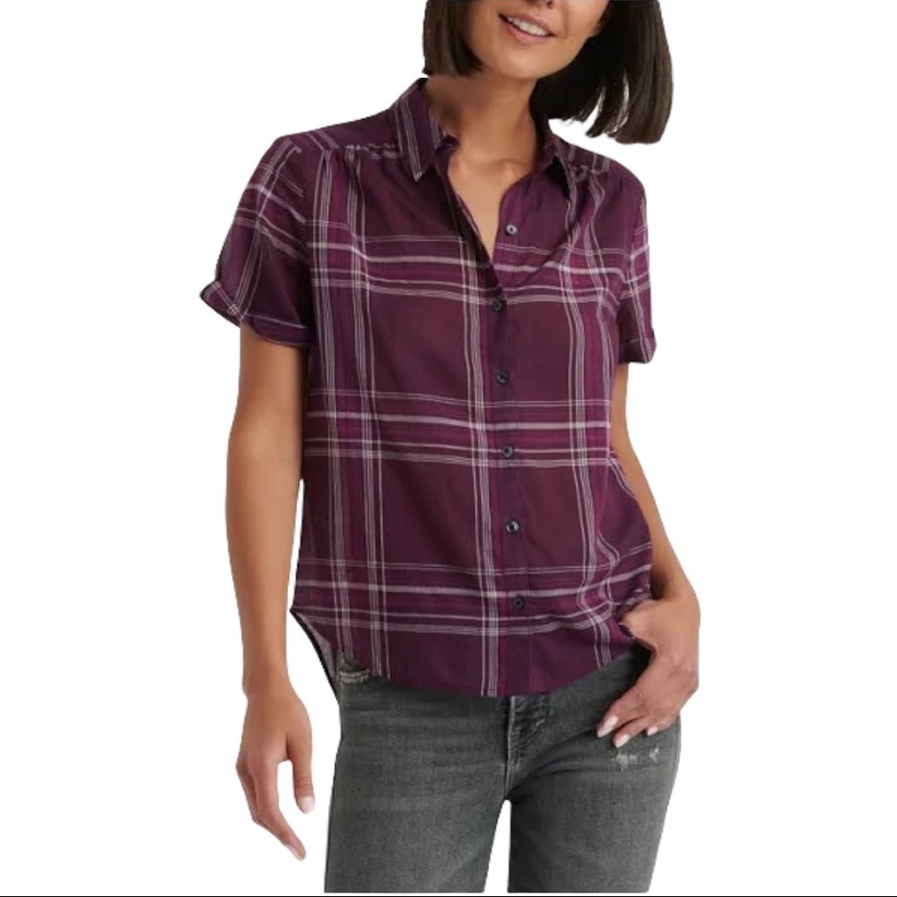 Lucky Brand Checkered Button Front Short Sleeve Shirt- Size S​